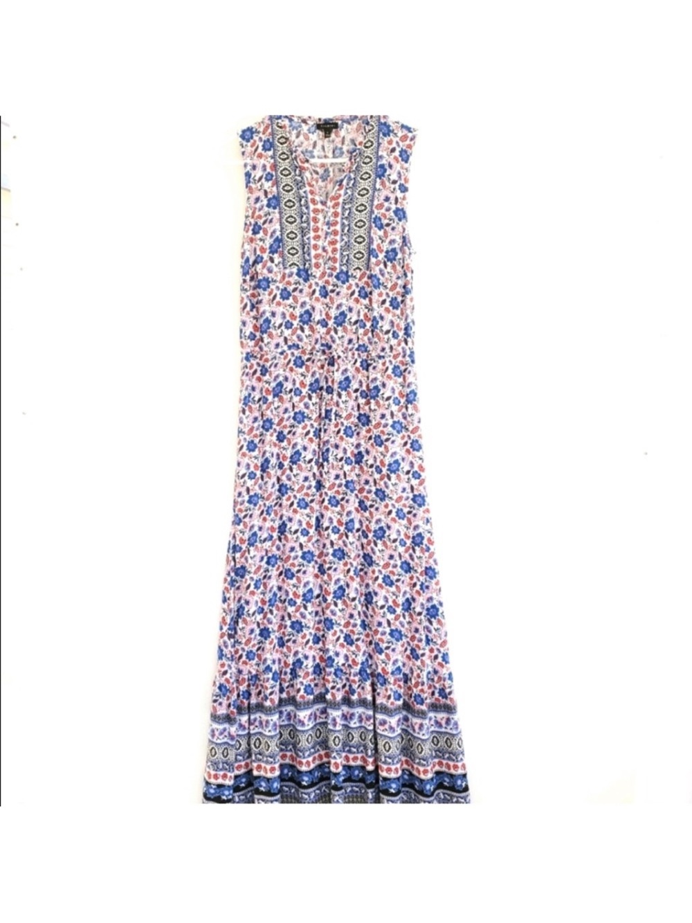 Talbots 6P maxi dress tie waist blue red pink floral design